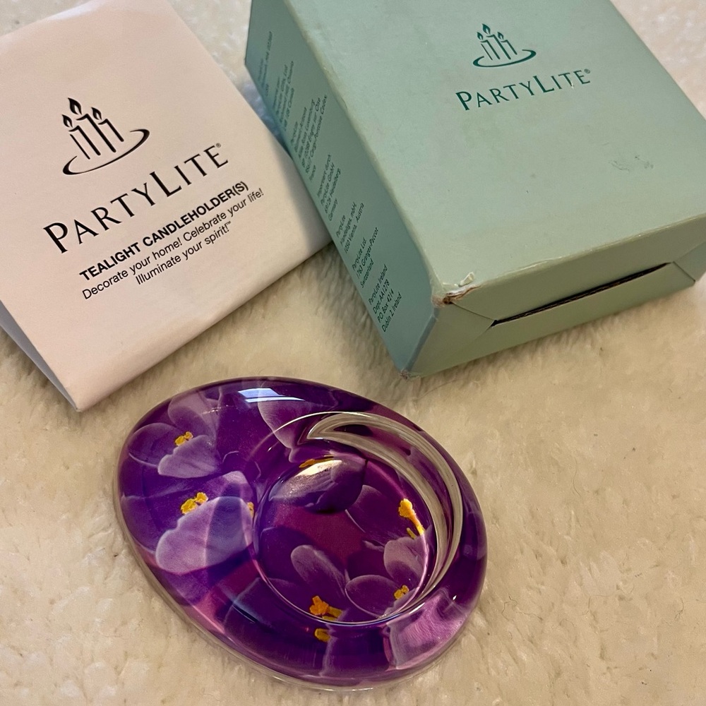 Vintage PartyLite Purple Crocus Glass Tealight Candle Holder